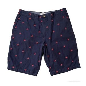 MERONA Chino Shorts Men 32 Red Crab Embroidery Navy Blue Cotton Casual P…